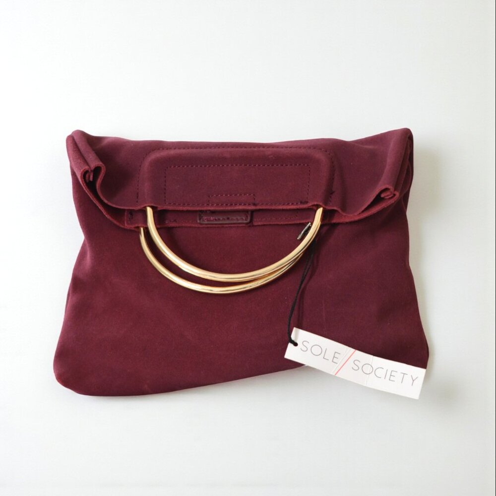 Sole Society Fold-Over Suede Bag 👜 Gold Handle – New with Tag - Picture 2 of 6